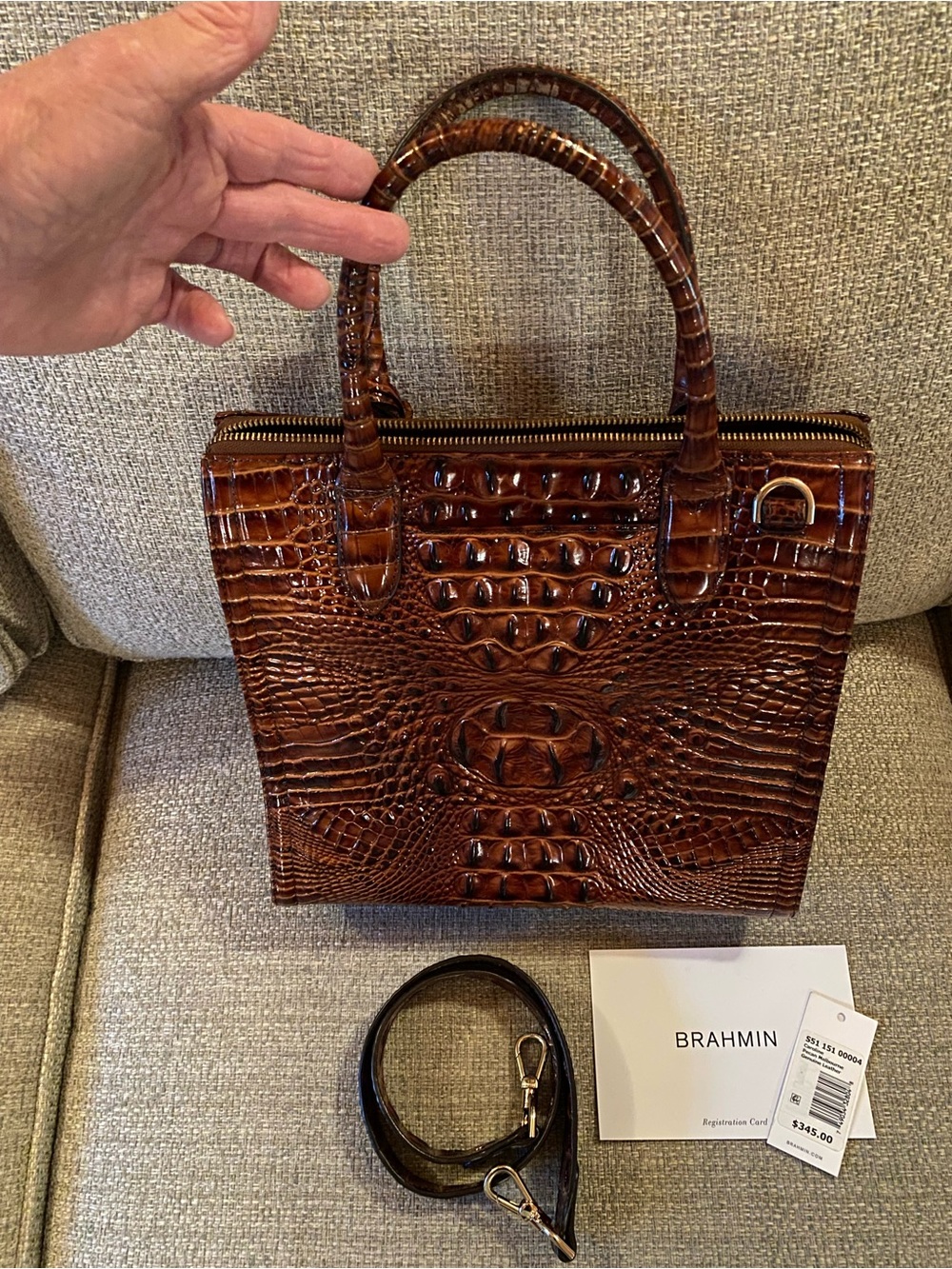 Brahmin Dark Brown Croc-Embossed Leather Caroline Satchel - Picture 7 of 10